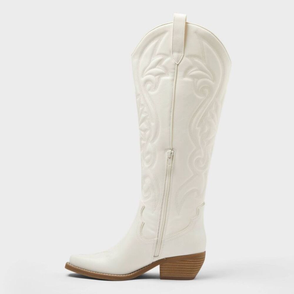 Open Box - Wild Fable - Women’s Kenzie Tall Western Boots with  Off-White - Picture 2 of 4
